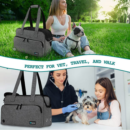 PetAmi Small Dog Purse Carrier, Soft-Sided Pet Carrier Bag with Pockets, Portable Medium Dog Puppy Large Cat Travel Handbag Tote, Airline Approved Breathable Mesh, Poop Dispenser Sherpa Bed, Dark Gray