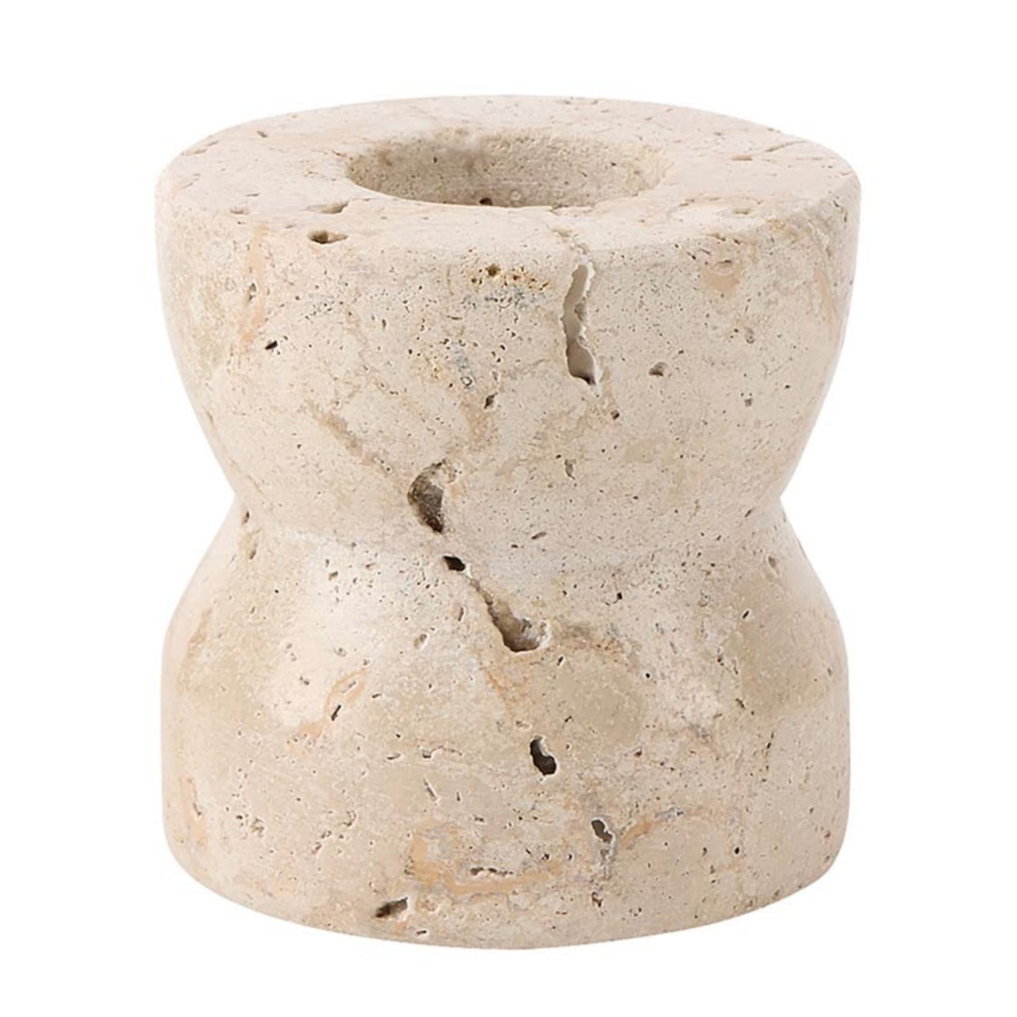 47th & Main Travertine Marble Taper Candle Holder, 2" Diameter x 2" Tall