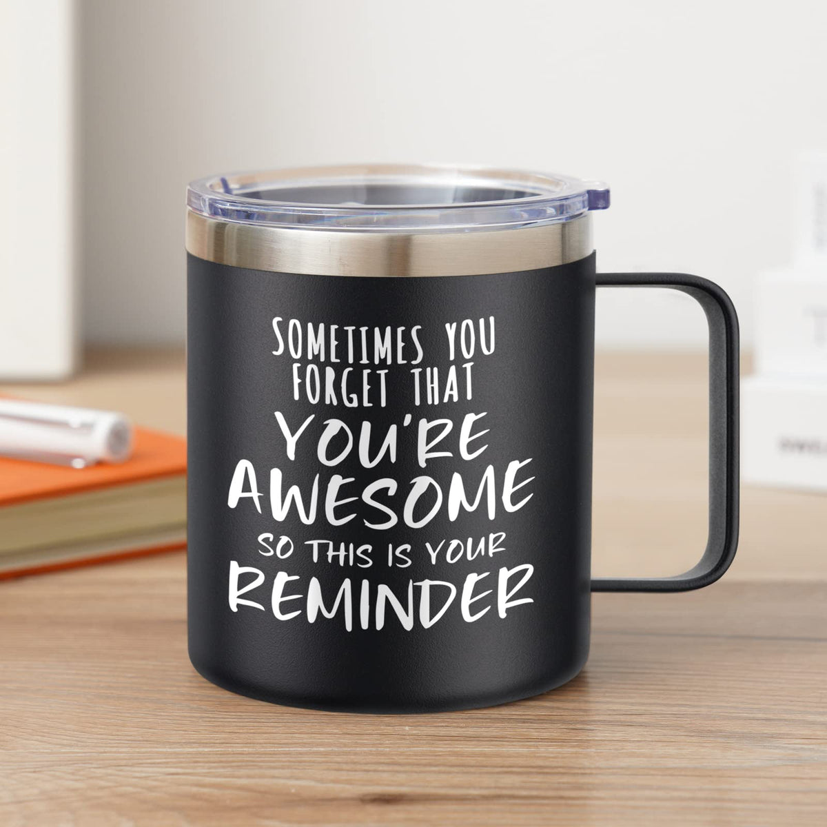 NOWWISH Inspirational Gifts for Men Women, Sometimes You Forget You're Awesome Coffee Mug, Thank You Gifts, Funny Birthday Gifts for Husband Dad, Coworker, Friends on Fathers Day, Black