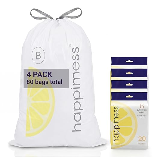 happimess 5.3 Gallon Drawstring Trash Bags, Lemon Scent, Heavy Duty MDPE Liners