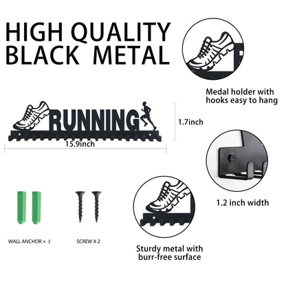 Goutoports Medal Holder Display Hanger Rack Frame for Sport Race Runner - Running Medal Hanger Display - Sturdy Black Steel Metal Over 60 Medals Easy to Install