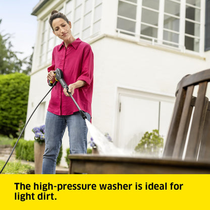 Kärcher K 2 Horizontal Pressure Washer, Pressure: max. 110 bar, Flow Rate: 360 l/h, Area Coverage: 20 m²/h, Water Filter, Weight: 3.5 kg, high-Pressure Hose and Gun, Vario Power Jet Spray Lance