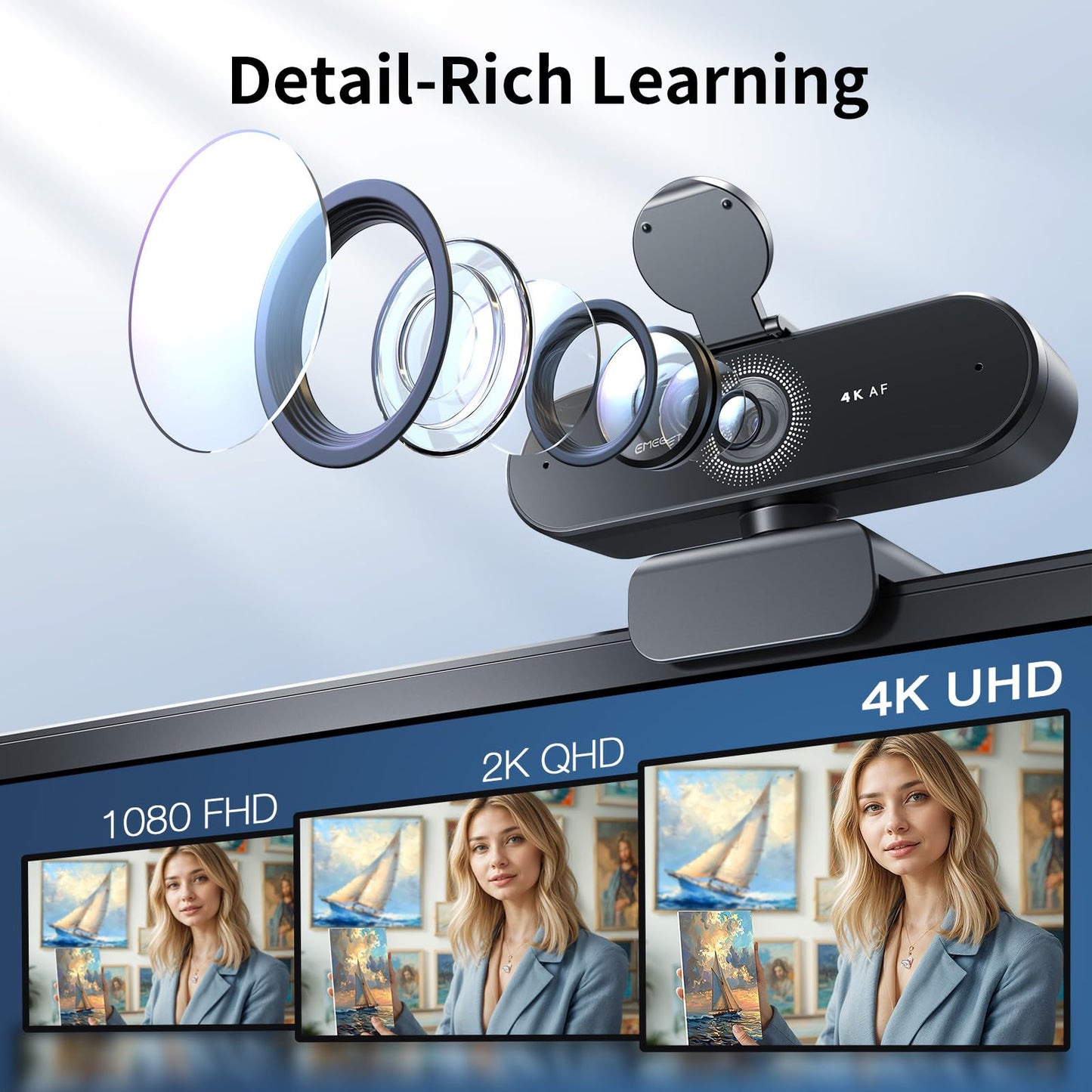 EMEET NOVA 4K Webcam for PC - Ultra 4K HD, PDAF Autofocus, Dual Noise-Cancelling Mics, 73° FOV, Auto Light Correction, USB-A, Privacy Cover, Ideal for High-End Business Meetings&Live Streaming