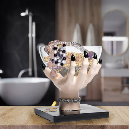 GUTE Witch Hand Candy Bowl Stand – 5" Resin Snack Dish for Treating, Candy Holder Basket Nuts, Jewelry, Snacks, Gothic Party Decoration, Office Centerpiece Countertop Display
