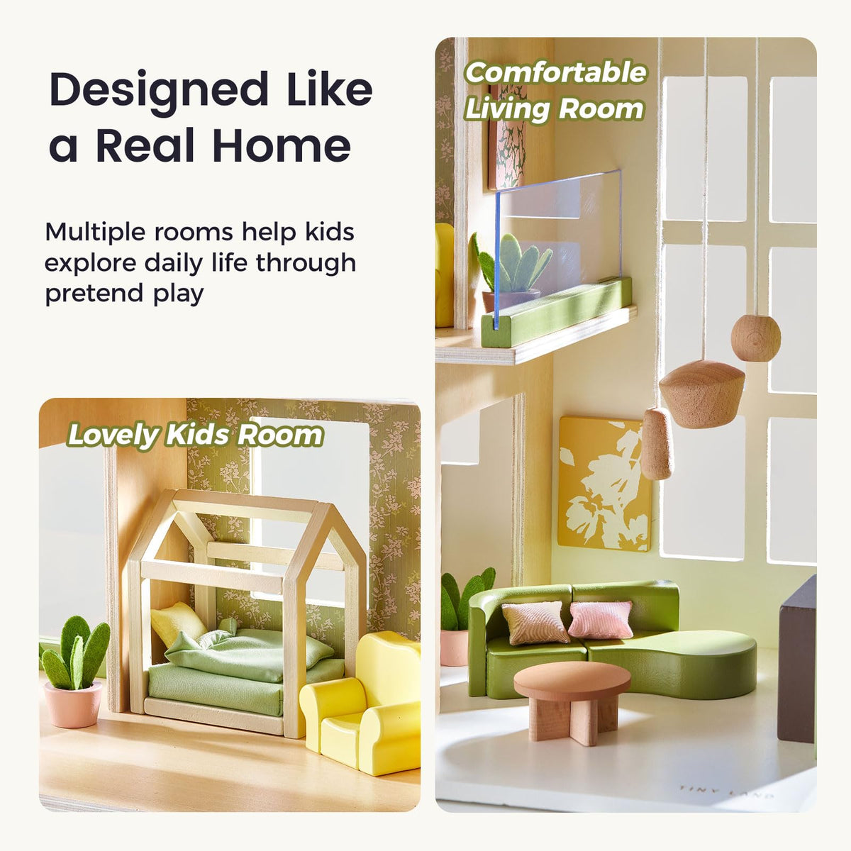 Tiny Land Wooden Dollhouse People Set，Wooden Doll House