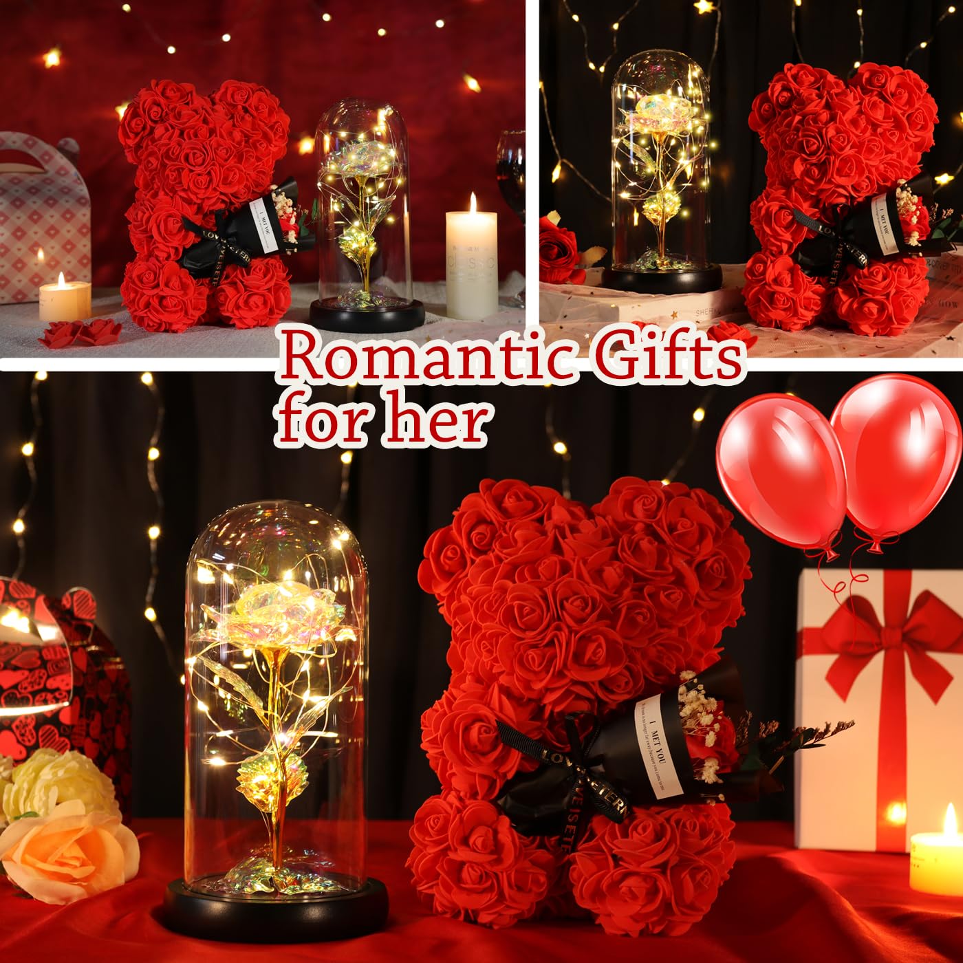 Valentines Day Gifts for Her Rose Bear for Women, Artificial Rose Teddy Bear Birthday Bouquet, Mother's Day Rose Gift, Perfect for Wife, Mom, Grandma (Rose Red)