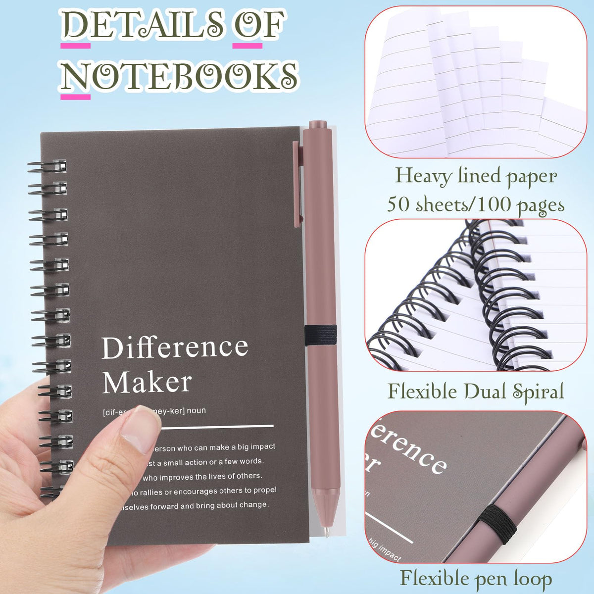 Marspark 10 Sets Difference Maker Gifts for Women Men, Employee Appreciation Gifts Bulk Inspirational Thank You Cup Motivational Notebooks with Pen for Team Teacher Coworker Office (Retro Color)