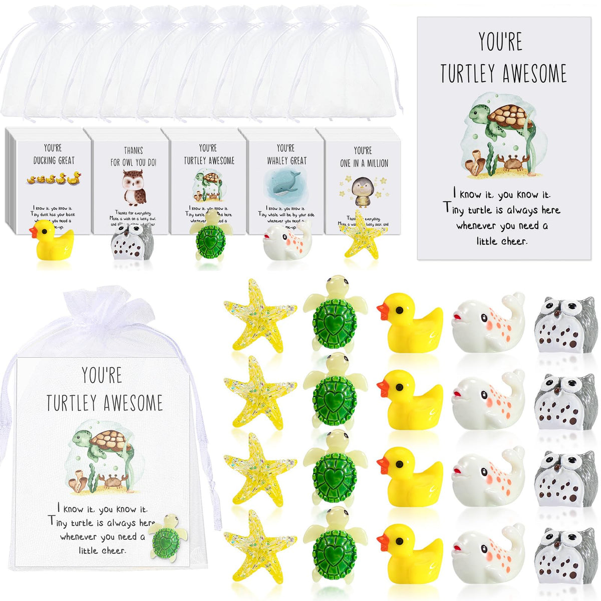 Fumete 25 Set Employee Appreciation Gift Bulk for Coworkers Graduation Volunteer Teacher Nurse Funny Resin Animal with Pun Inspirational Note Cards Office Team Staff Thank You Gift