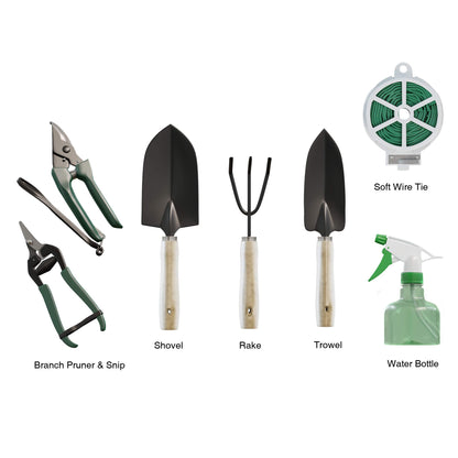 Pure Garden 8-Piece Garden Hand Tool Set - Canvas Tote Gardening Tool Kit with Snip, Pruner, Rake, Trowel, Shovel, Spray Bottle, and Soft Wire Tie