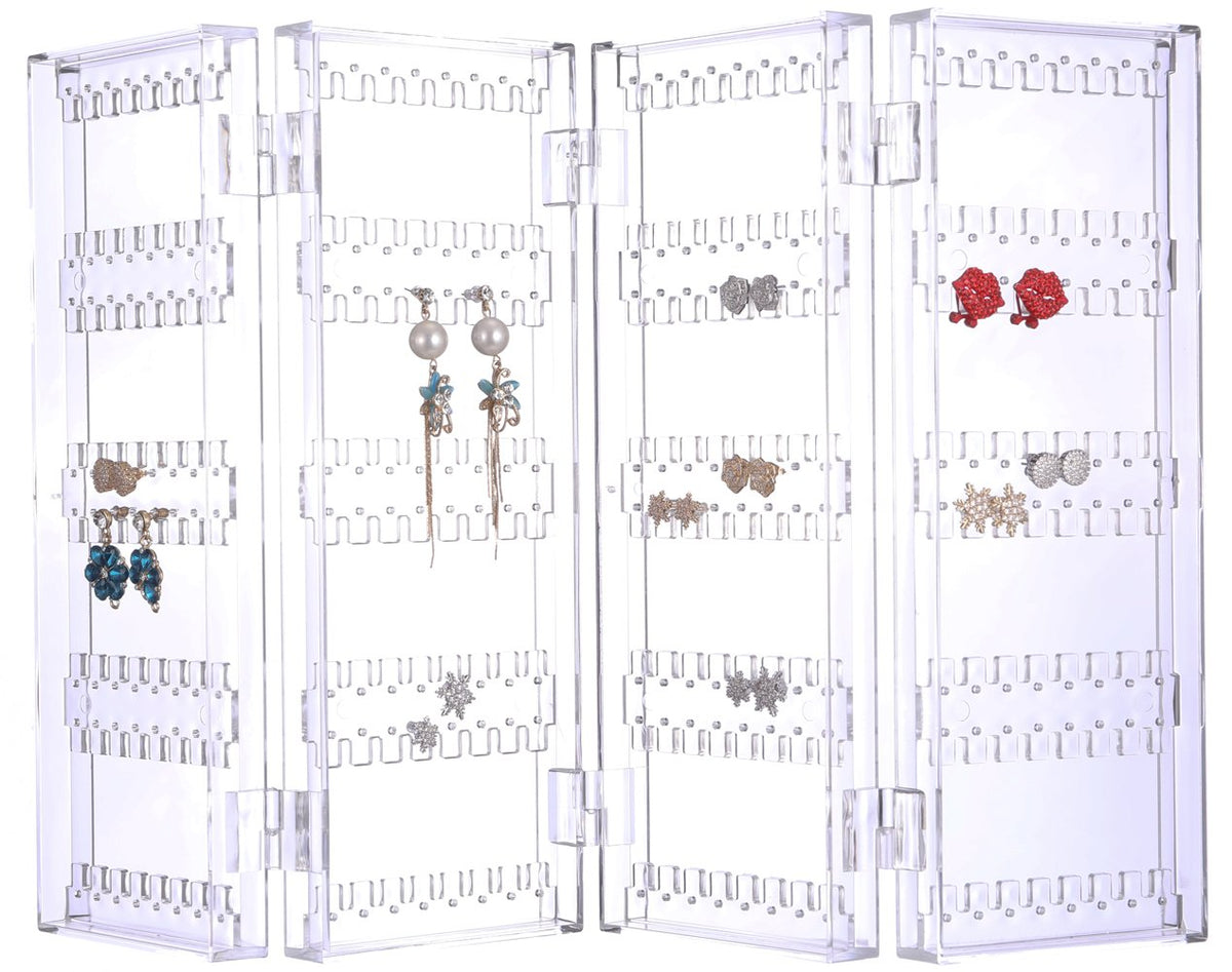 Sooyee Earring Holder Organizer, 256 Holes 5 Tiers 4 Doors Foldable Necklace Organizer Jewelry Holder, Acrylic Stud Earring Display Stands for Selling, Clear