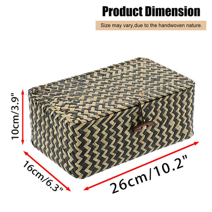 Hipiwe Seagrass Storage Baskets with Lid Woven Wicker Storage Bins for Organizing Natural Rectangular Home Organizer for Bedside Living Room Entryway Table,10.2" x 6.3" x 3.9"