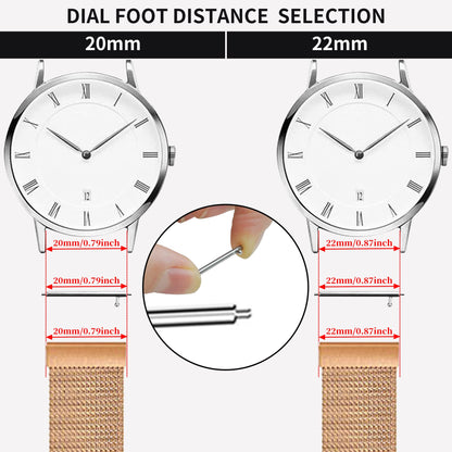 Quick Release Watch Strap - 20mm/22mm Lug Width Stainless Steel Metal Strap Milanese Mesh Wristband Magnetic Lock Replacement Band Smart Watch Wristbands for Men Women (22mm, Rose Gold)