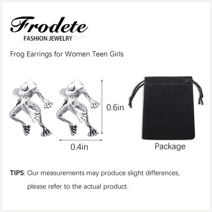 Silver Frog Earrings for Women Christmas Stocking Stuffers Vintage Frogs Shaped Stud Earrings Funny Cute 3D Animal Earrings Jewelry Gifts