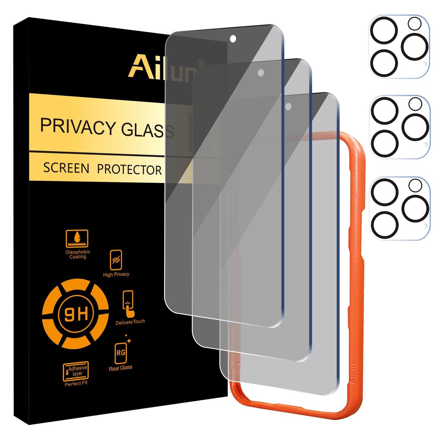 Ailun 2Pack Privacy Screen Protector Compatible for iPhone 14 Pro Max [6.7 inch] + 2 Pack Camera Lens Protector, Anti Spy Private Tempered Glass Film, Case Friendly, [9H Hardness] - HD
