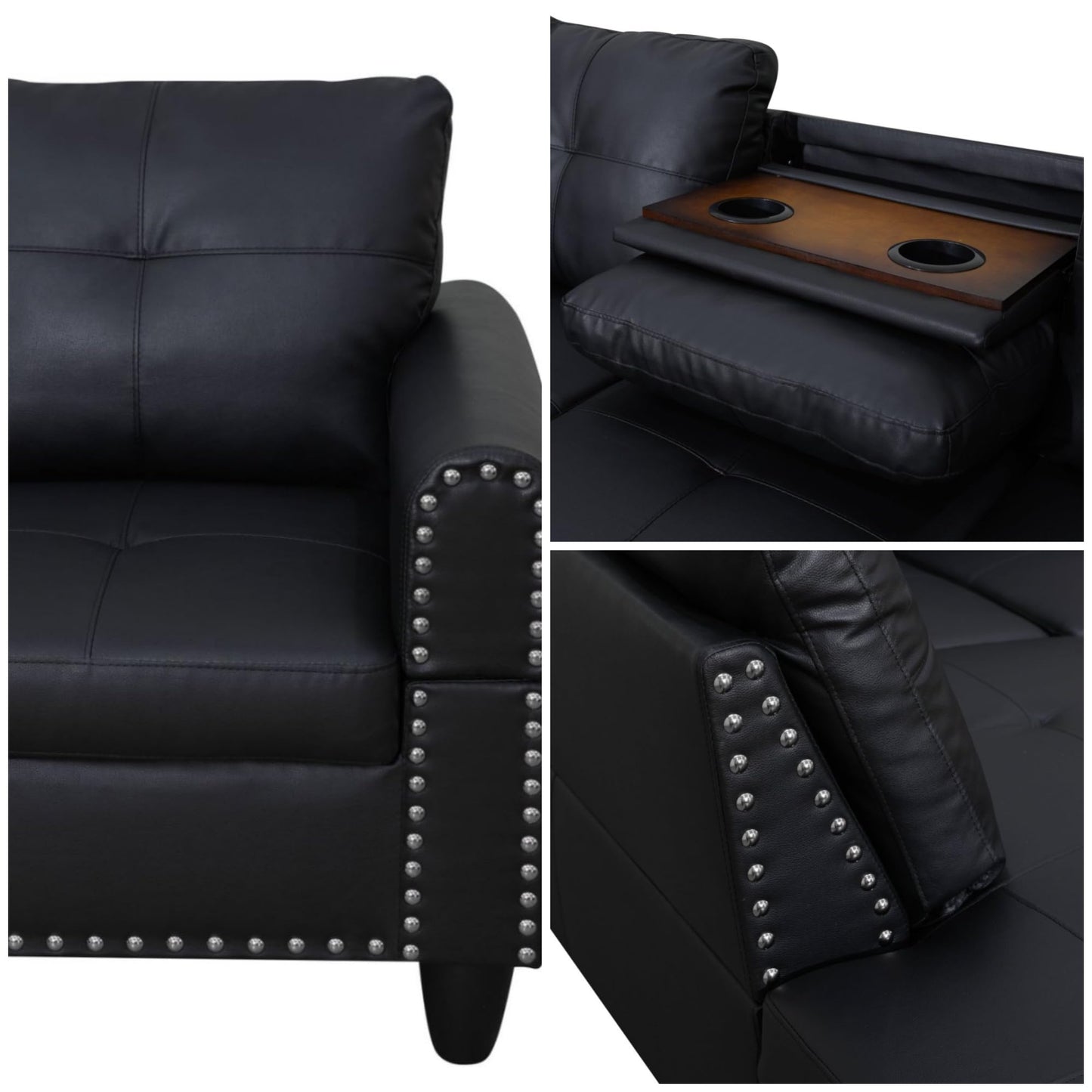 Trygoal L-Shaped Sectional Sofa, Modern Sectional Couches Home Sofas for Living Room with Movable Chaise, Modular Living Room Sets Furniture for Apartment Bedroom & Office, Black