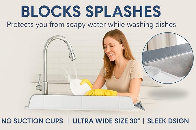30 inch Premium Kitchen Sink Silicone Water Splash Guard SIZE UPGRADE 30" and