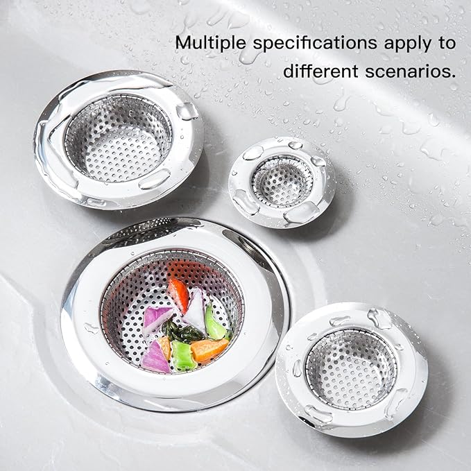 4 Pack Heavy Duty Stainless Steel Kitchen Sink Drain Strainer, Bathroom Hair