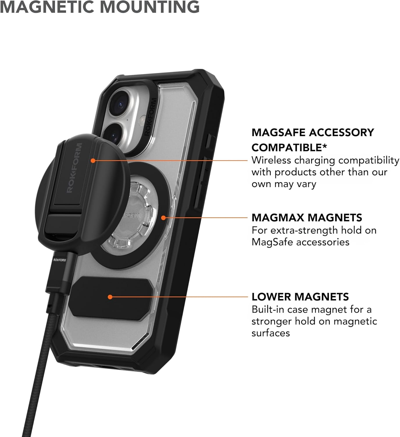 Rokform Rugged Case Compatible with iPhone 16 Pro Max, Magnetic Cover (Black)