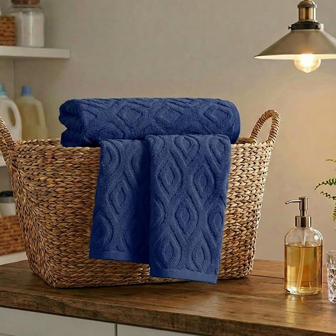 Artoid Mode 1 Pc Navy Blue 3D Diamond Grid Jacquard Hand Towels