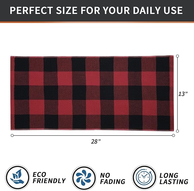 Homaxy 100% Cotton Waffle Weave Check Plaid Kitchen Towels, 13 x 28 Inches