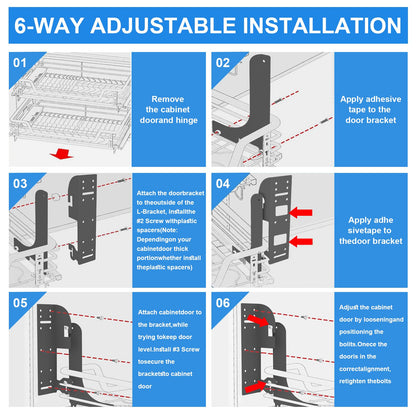 Demimy Cabinet Door Mount Kit for Pull-Out Trash Cans, Organizers & Storage Shelves – 6-Way Adjustable Heavy Duty Brackets Compatible with Rev-A-Shelf 5WB Series, 5WB-DMKIT Trash Can Bracket, Silver
