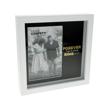 Pavilion Gift Company - Forever - 7.5" Shadow Box Frame (Holds 4" x 6" Photo) Wedding Engagement Love Ring Bridal Groom Memory Holder Home Desk Decor