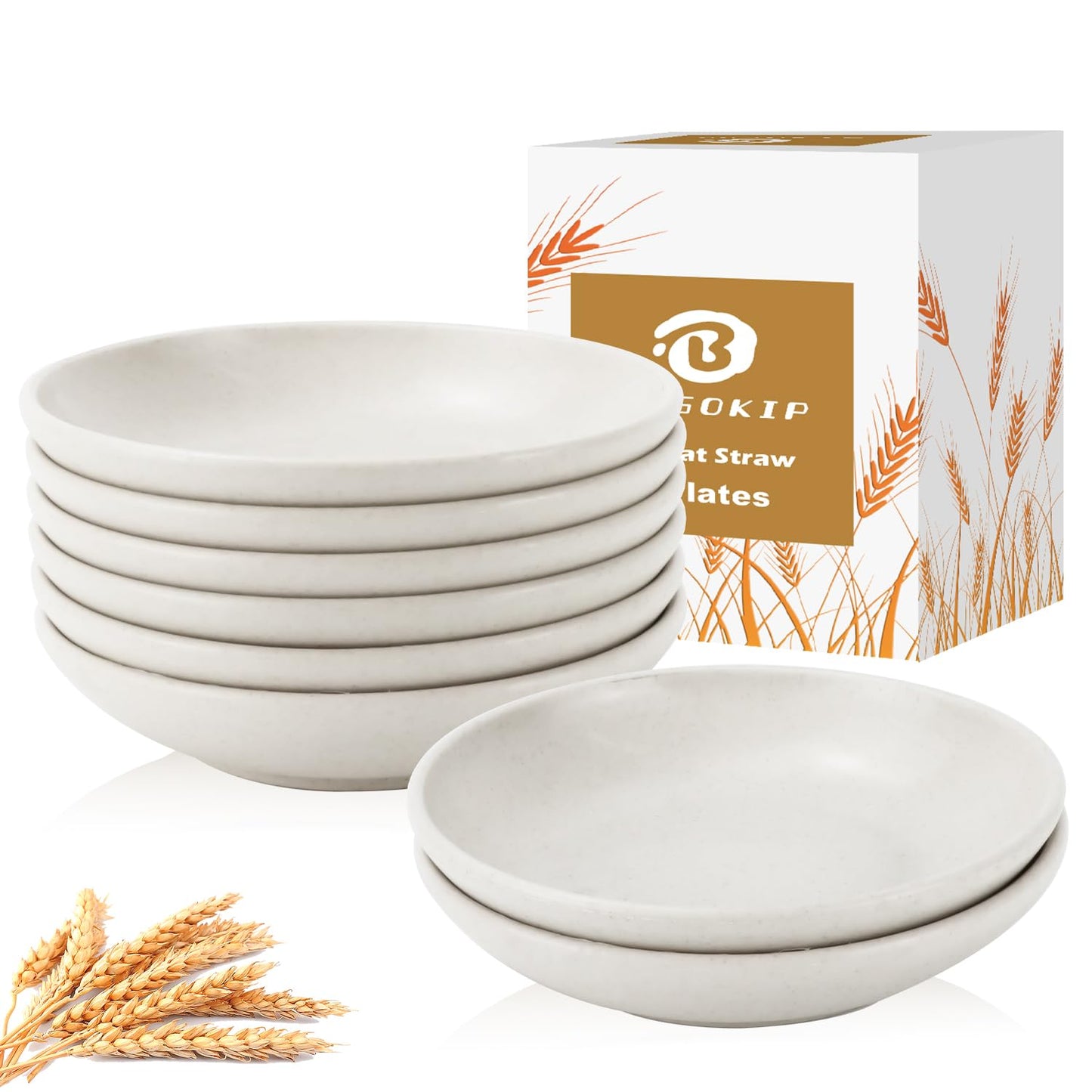 BUSOKIP 4 Inch Small Appetizer Plates 8 Pieces, Lightweight and Unbreakable Wheat Straw Plates, Small Sauce Plate, Soy Sauce Dish for Side Dishes, Condiment, Appetizer (White)