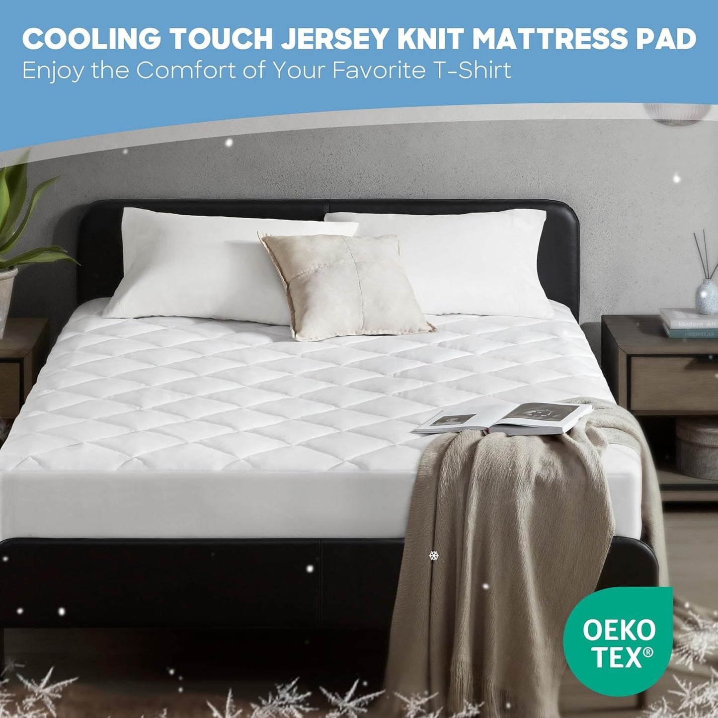 Sharper Image Twin Mattress Pad, Overfilled, Jersey Knit Ultra-Soft & Cooling Touch Mattress Pad for Bed, Cozy T-Shirt Handfeel Mattress Topper Fitted Pocket Fits Up to 18", Twin, White