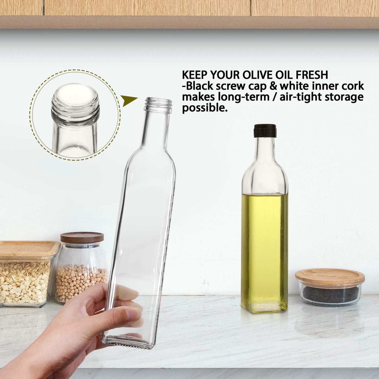 AOZITA [2 PACK] 17 oz Glass Olive Oil Dispenser Bottle Set - 500ml Clear Oil & Vinegar Cruet Bottle with Pourers, Funnel and Labels