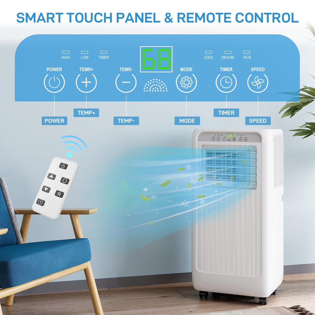 Portable Air Conditioners, 10000 BTU Cooling Capacity for Up to 450 Sq. Ft, Multi-Functional AC Unit with Fan, Dehumidifier, Remote Control, Quiet Operation for Home and Office, White