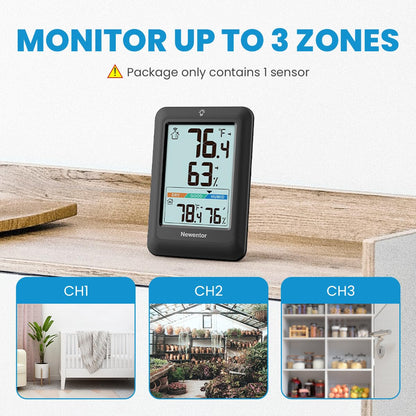 Newentor Indoor Outdoor Thermometer Wireless, Weather Stations Wireless Indoor Outdoor, Outdoor Thermometers for Patio House, Black with 1 Sensor