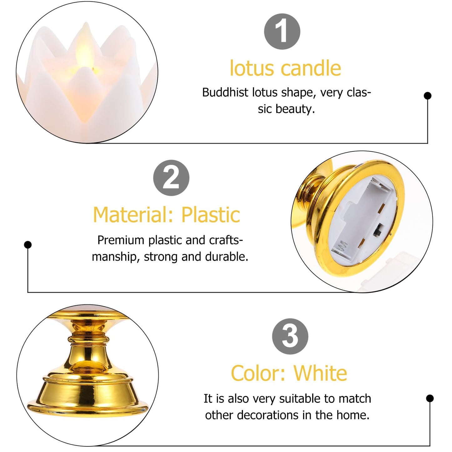 Garneck 2 PCS LED Lotus Buddhist Lights - Buddhist Supplies Altar Lamp - Pure White Buddhist LED Fake Oil Light - Vintage LED Candles Buddha Occasions