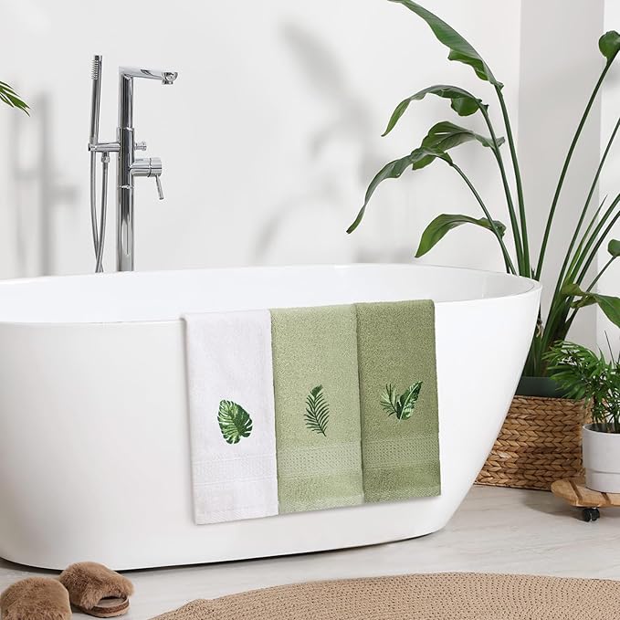 3 Pcs Tropical Palm Leaves Hand Towels