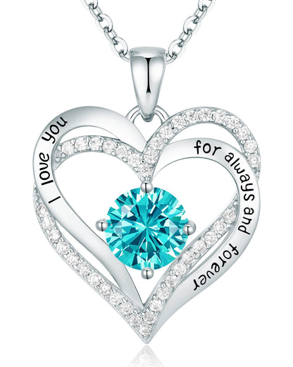 CDE Valentine's Day Gift Forever Love Heart Necklaces for Women, Wedding Anniversary, Birthday Mothers Christmas Day Gifts for Mom, Mother, Wife, S925 Silver Jewelry with Birthstone Pendant