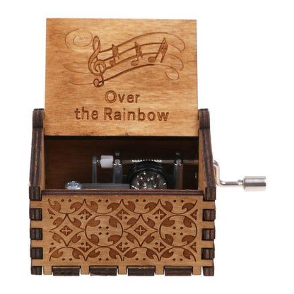Huntmic Wooden Hand Crank Rainbow Music Box, Classic Vintage Wood Handmade Over the Rainbow Musical Boxes Best Gift for Kids,Friends (Over the Rainbow)