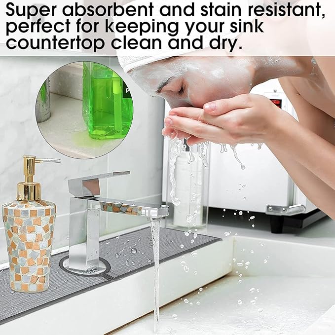 Bimkole 2 PCS Faucet Absorbent Mat, Kitchen Faucet Sink Splash Guard Wraparound