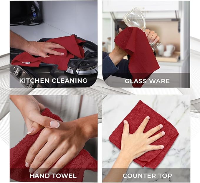 Avalon Towels Cotton Washcloths 24-Pack – 12 x 12 Inch Red Super Soft &