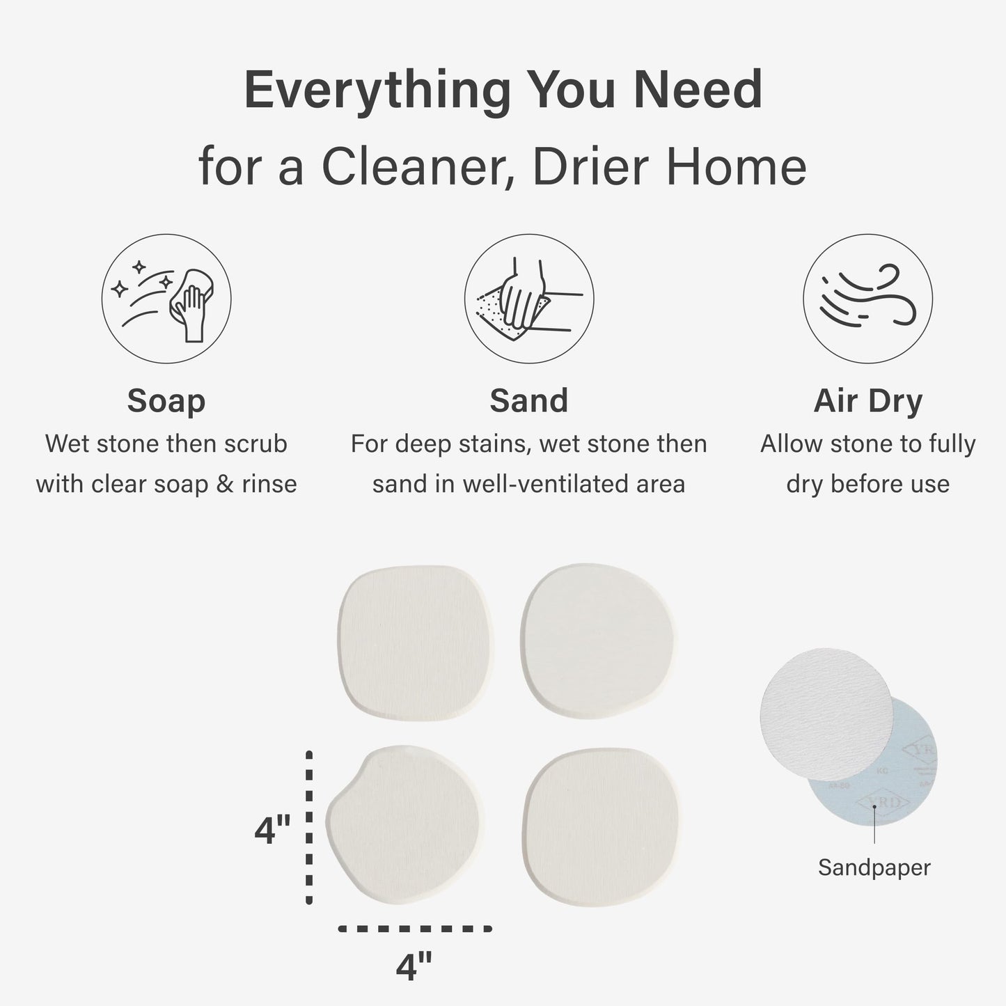 Dorai Home Stone Coasters Set - Diatomaceous Earth Water-Absorbing Drink Coaster for Coffee Table, Kitchen or Bar, Modern Stone Appearance | Sandstone - Set of 4