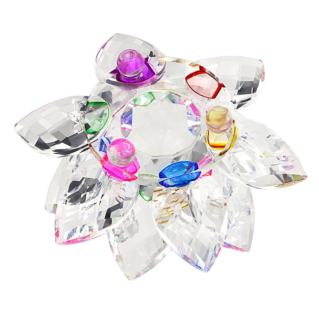 OwnMy Sparkle Crystal Lotus Flower Hue Reflection Feng Shui Home Decor with Gift Box (4 Inch/ 100MM Rainbow)