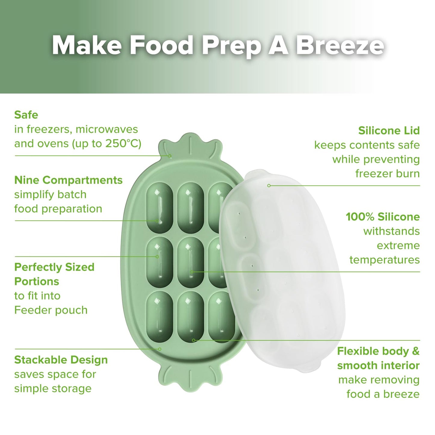 Haakaa Baby Popsicle Mold - Baby Food Maker & Breastmilk Teething Freezer Tray - BPA Free Silicone-Green