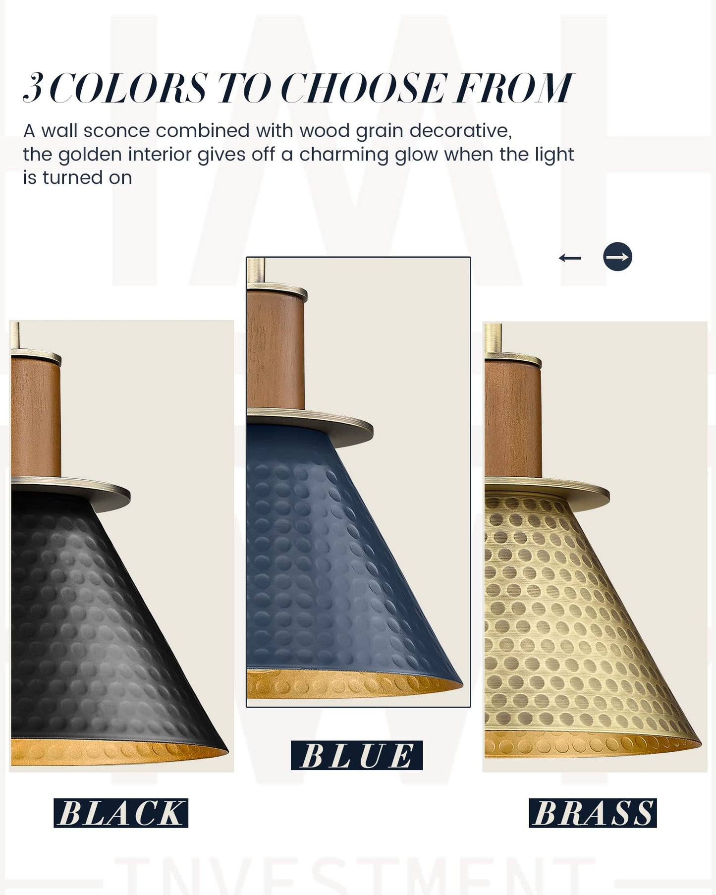 HWH Rustic Wall Sconces, Industrial Sconce Wall Lighting Indoor Wall Lamp, 1-Light Barn Vanity Light for Bathroom Bedroom Bedside, Hammered Metal Shade, Navy Blue Finish, 5HZG74B BL+BG