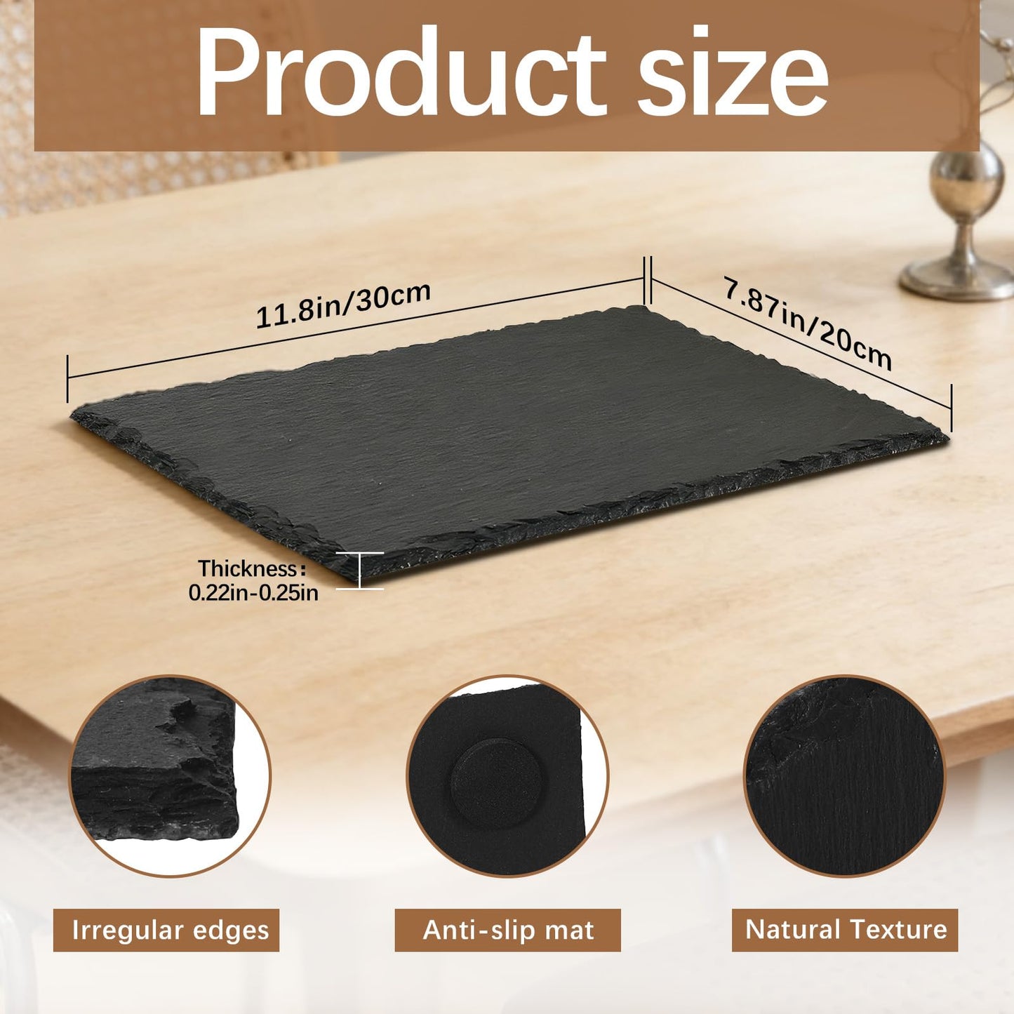 DASSNANE 6 Pack 12 inch*8 inch Cheese Boards Black Slate Charcuterie Boards,Slate for Laser Engraving Natural Food Contact Safe Stone,Suitable for Gourmet Platter of Meat, Fruit, Party, Appetizers
