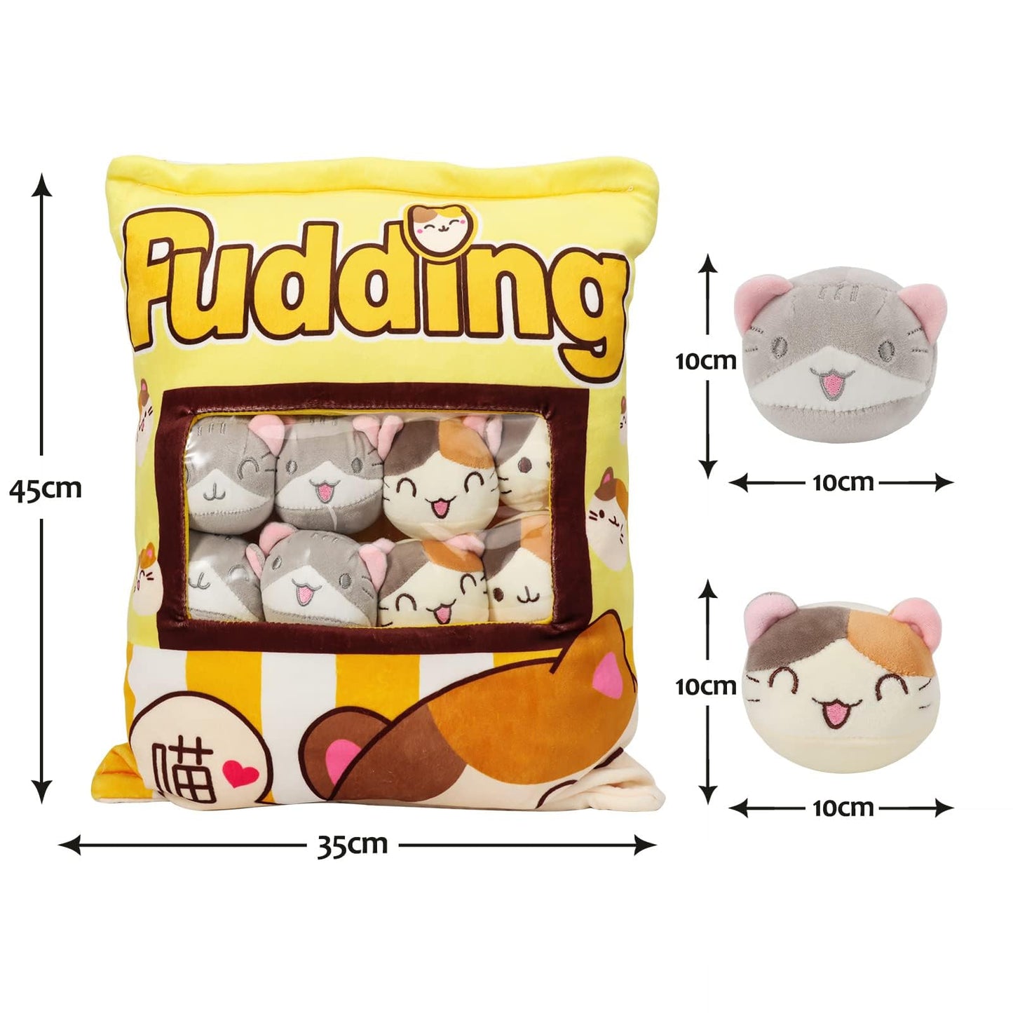 HXPLN Cute Snack Pillow Cat Plush Pillow, Pudding Cat Pillow with Kitty Dolls, Removable Stuffed Animal Toys Creative Gift for Teenagers, Girls, Children (8 Yellow Kittens)