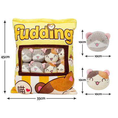 HXPLN Cute Snack Pillow Cat Plush Pillow, Pudding Cat Pillow with Kitty Dolls, Removable Stuffed Animal Toys Creative Gift for Teenagers, Girls, Children (8 Yellow Kittens)