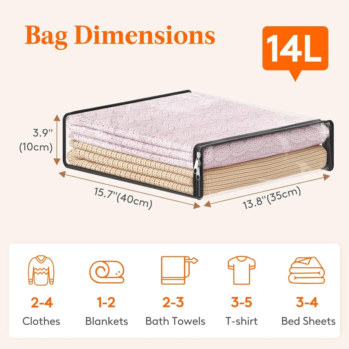 Lifewit 6 Pack 14L and 6 Pack 36L Clear Clothes Storage Bags with Zipper, Plastic Sweater Storage, Vinyl Foldable Blanket Containers Organizers, Moving Bag for Bed Sheet, Clothing