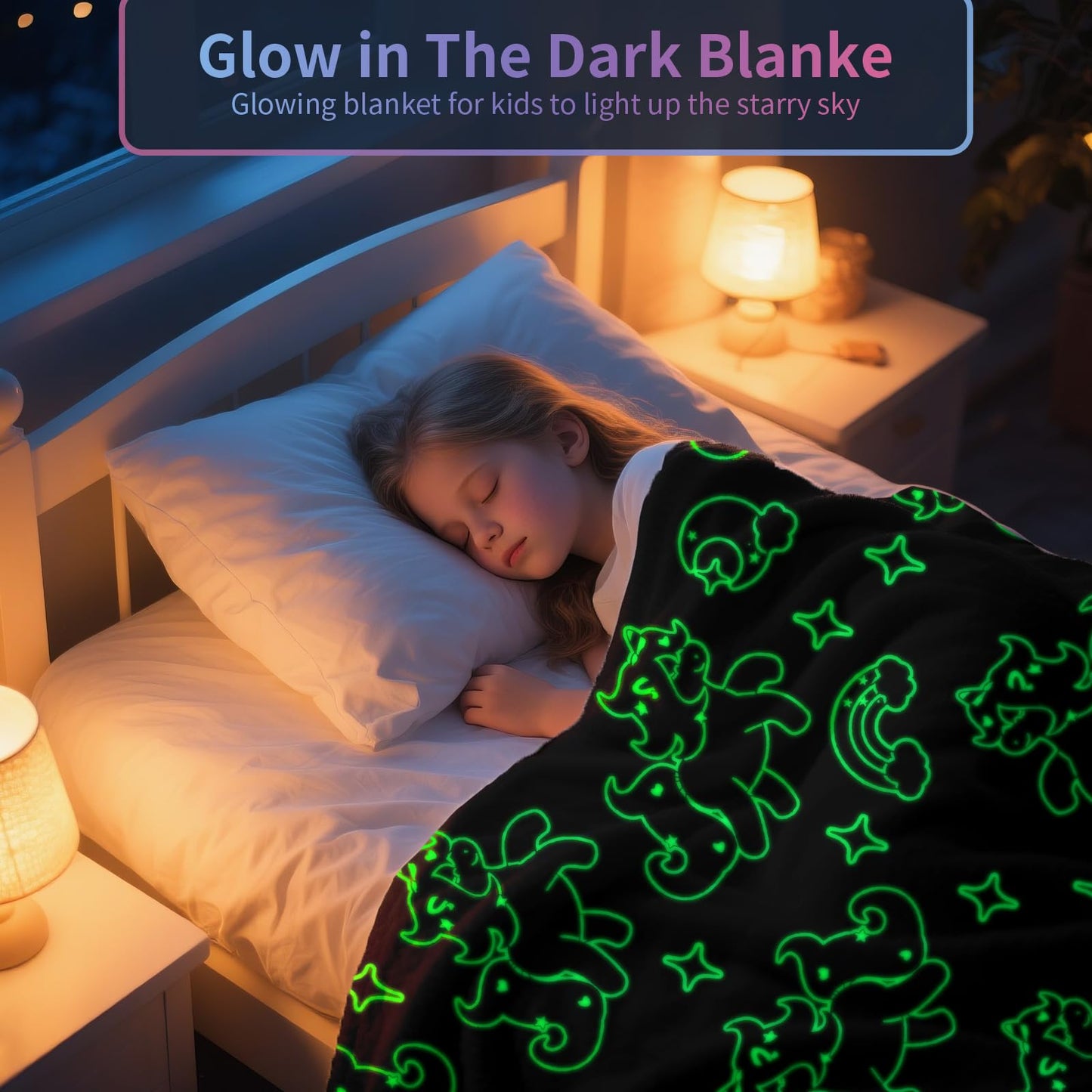 Unicorn Glow in The Dark Blanket, Unicorn Blanket for Girls/Kids, Unicorns Gifts for Girls Age 3-12, Toddler Blanket for Kids, Soft Fleece Blanket Throw Birthday Gift 40"x60"
