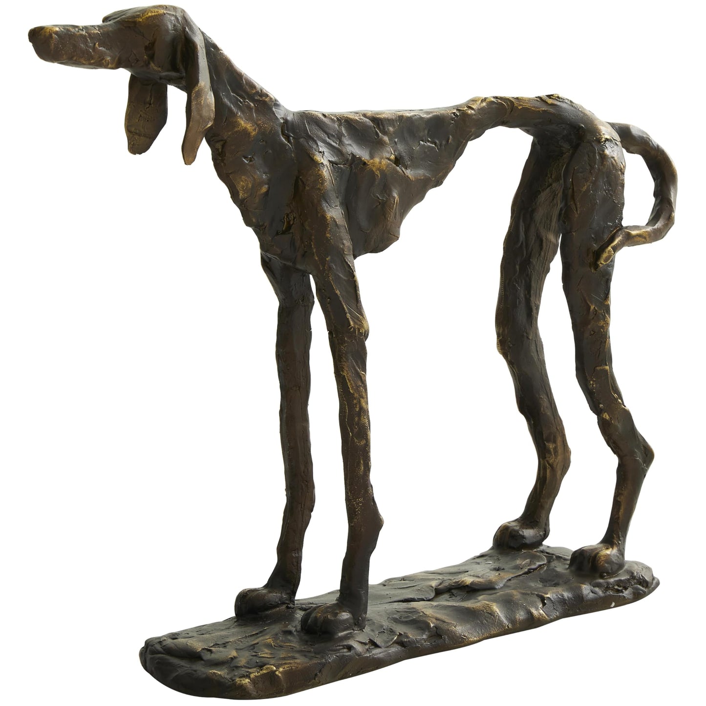 Deco 79 Polystone Dog Decorative Sculpture Distressed Slim Frame Home Decor Statue with Gold Accents, Accent Figurine 14" x 4" x 11", Bronze