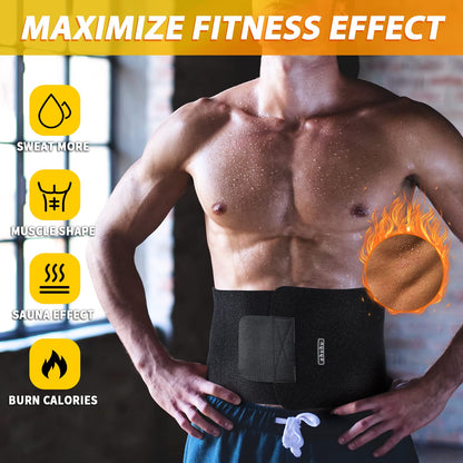 Ohuhu Waist Trimmer, Adjustable Neoprene Ab Trainer Belt for Back Support, Sweat Band Waist Trainer for Training & Workouts, Sweat Enhancer, Fits Up to 40 Inches for Men & Women Black (Medium)