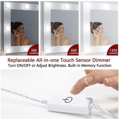 Star Vision 14-Bulb Vanity Lights for Mirror, DIY LED Makeup Lights Kit with Double-Sided Stickers, Includes a Plug-in Power Adaptor & a Touch Dimmer, 6,500K, 1350 Lumens, 6 Meters Length