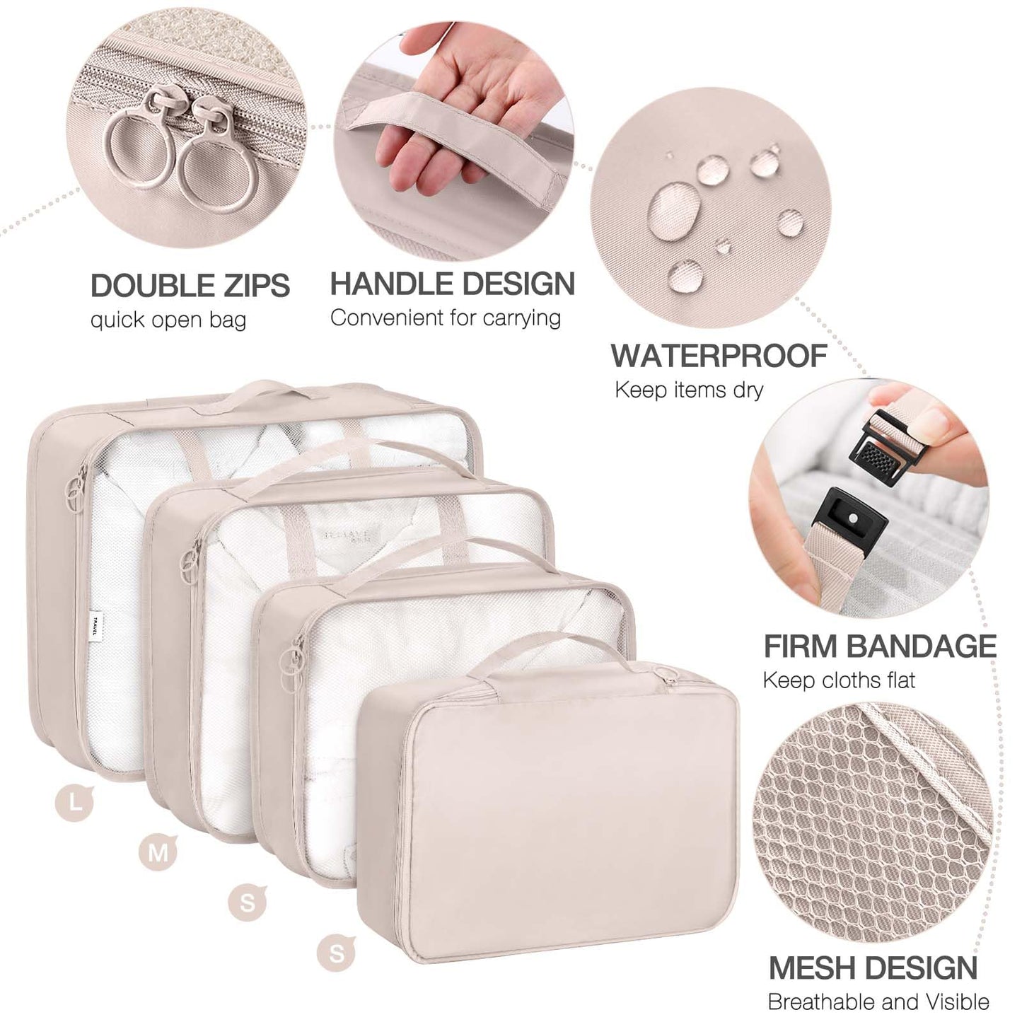9 Set Packing Cubes for Suitcases,Packing Cube with Shoe, Cosmetics, Clothing, and Accessories Bags Packing Cubes for Travel Luggage Organizer Women Men(Beige)